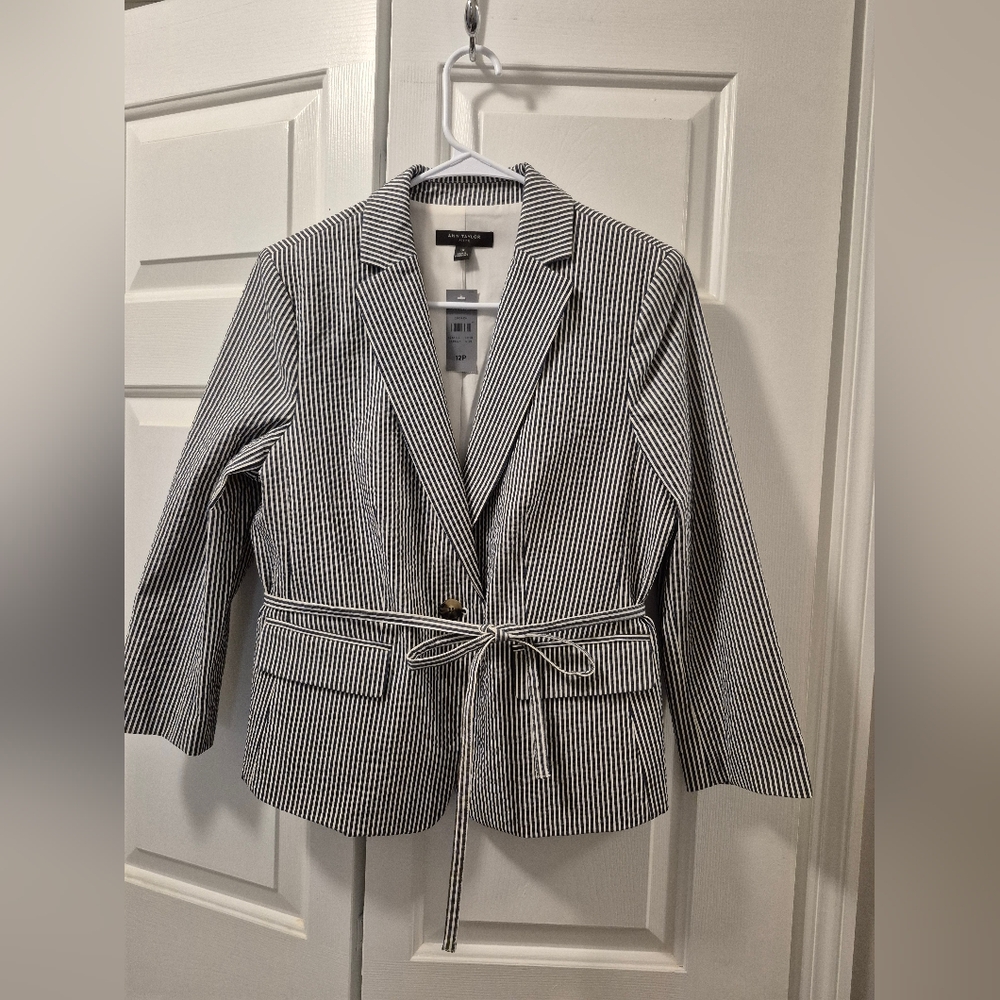 NWT Ann Taylor Navy and White Striped Blazer, Sz 12P